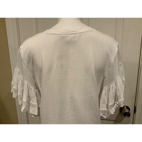 Vanessa Virginia White Shirt W/ Short Sheer Flounce Sleeves, Size Medium - Picture 7 of 8